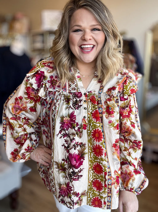 Garden Party Plus-Size Peasant Top