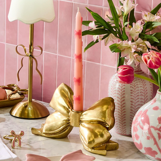 Gold Bow Taper Candleholder