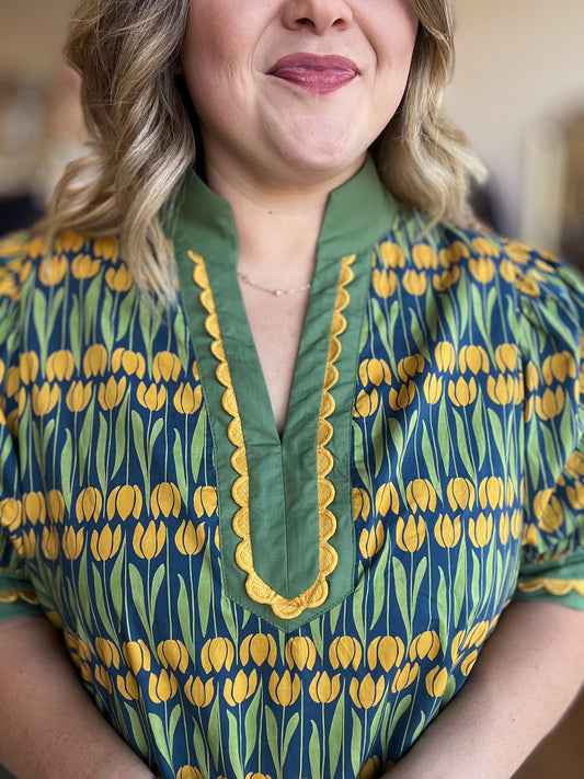 Golden Hour Curvy Green Tulip Top