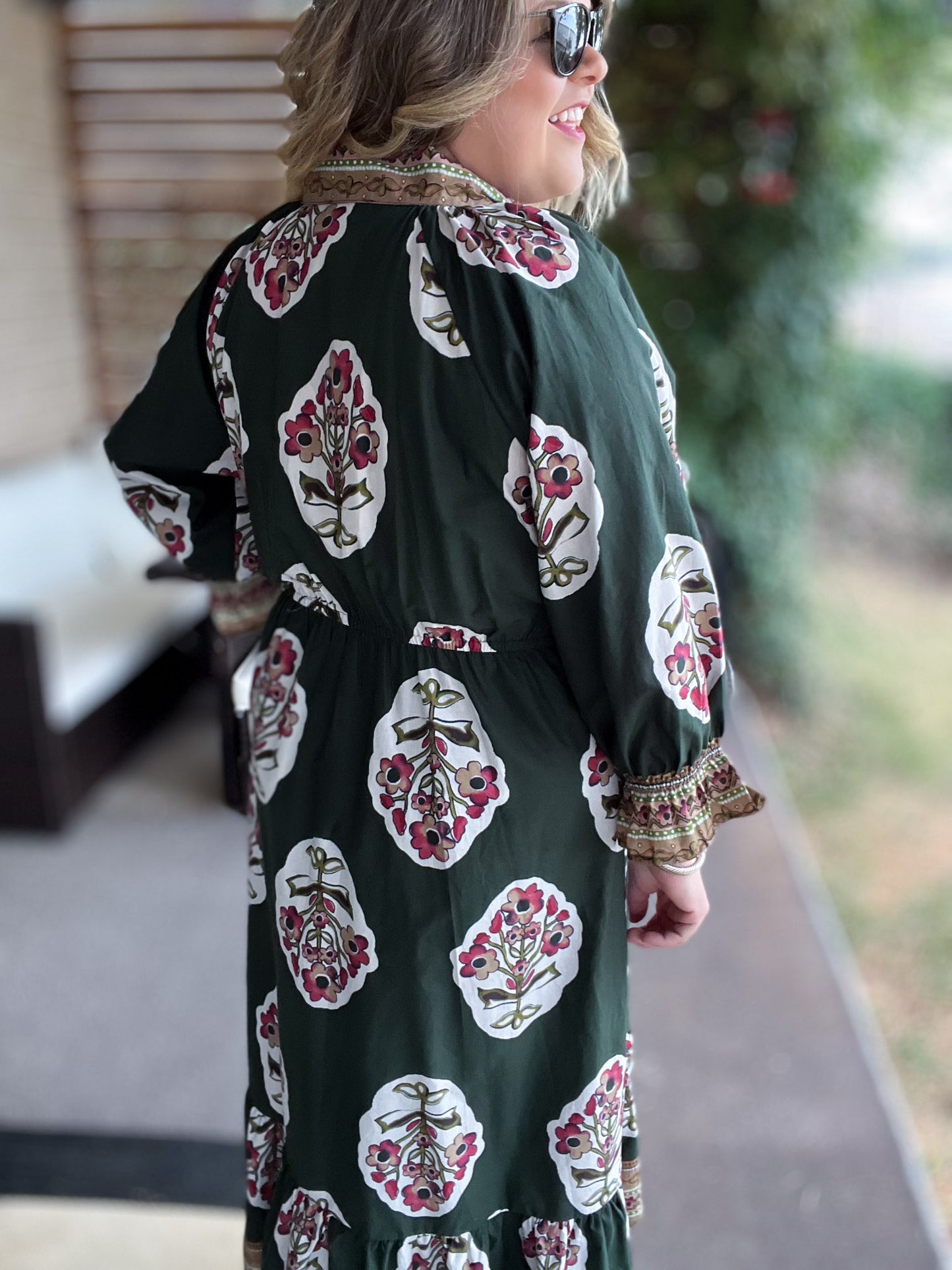 Green with Envy Curvy Flower Patch Midi Dress