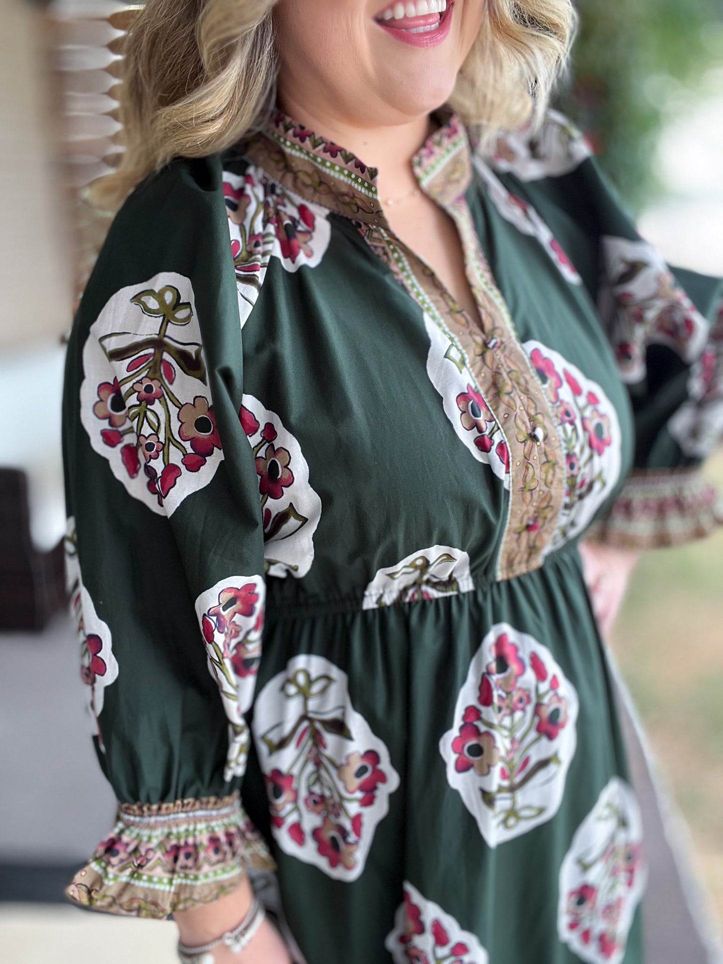 Green with Envy Curvy Flower Patch Midi Dress