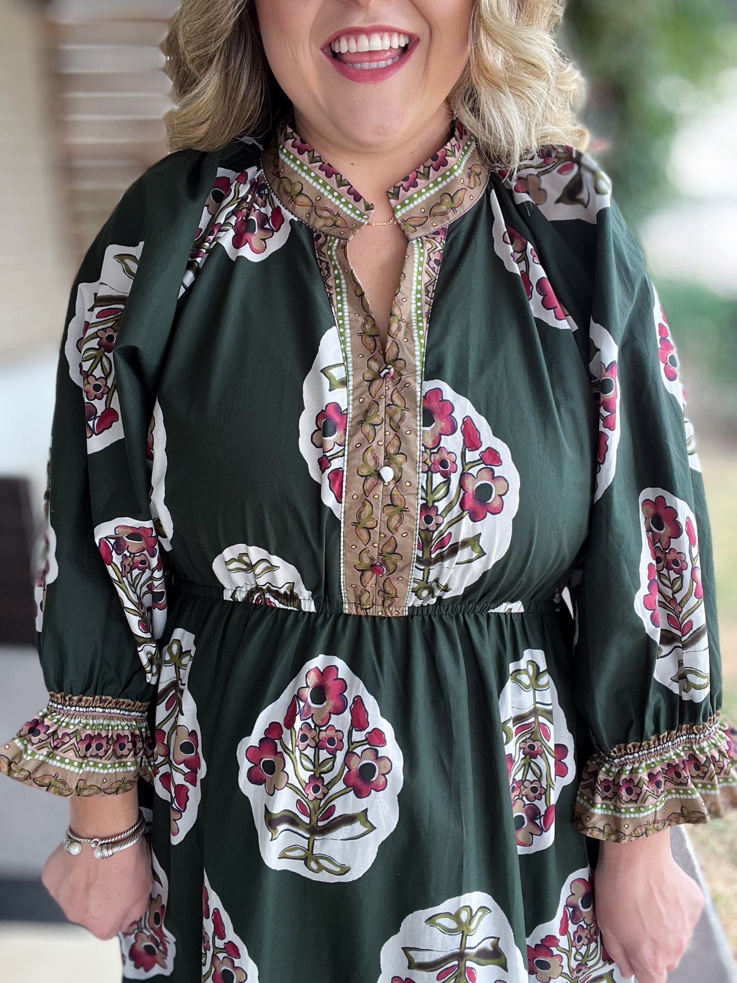 Green with Envy Curvy Flower Patch Midi Dress