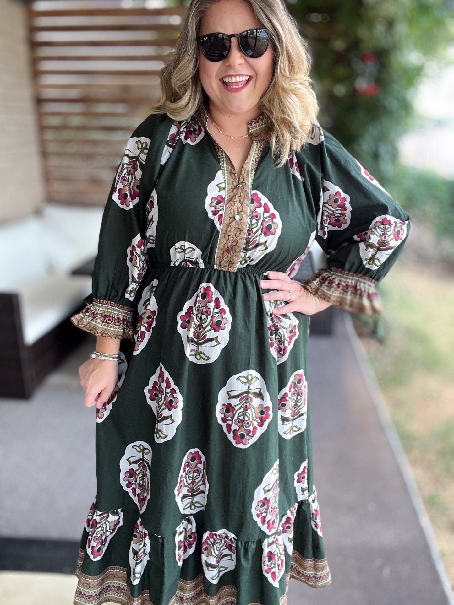 Green with Envy Curvy Flower Patch Midi Dress