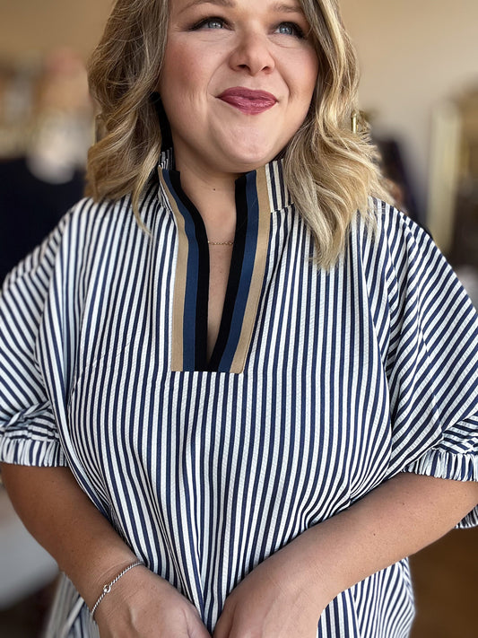 Hail Mary Curvy Navy Stripe Dolman Top