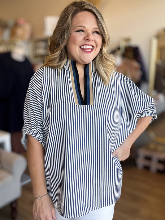 Hail Mary Curvy Navy Stripe Dolman Top