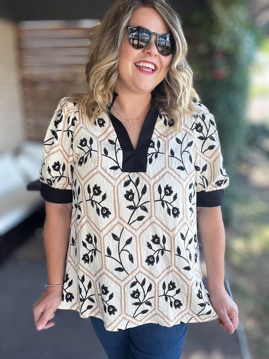 Happy Honeybee Curvy Embroidered Top