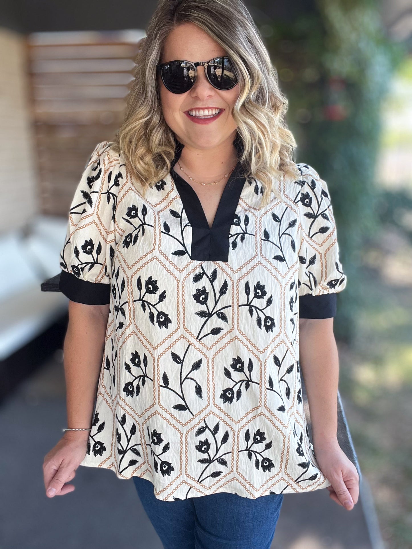 Happy Honeybee Curvy Embroidered Top