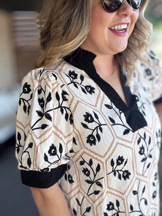Happy Honeybee Curvy Embroidered Top