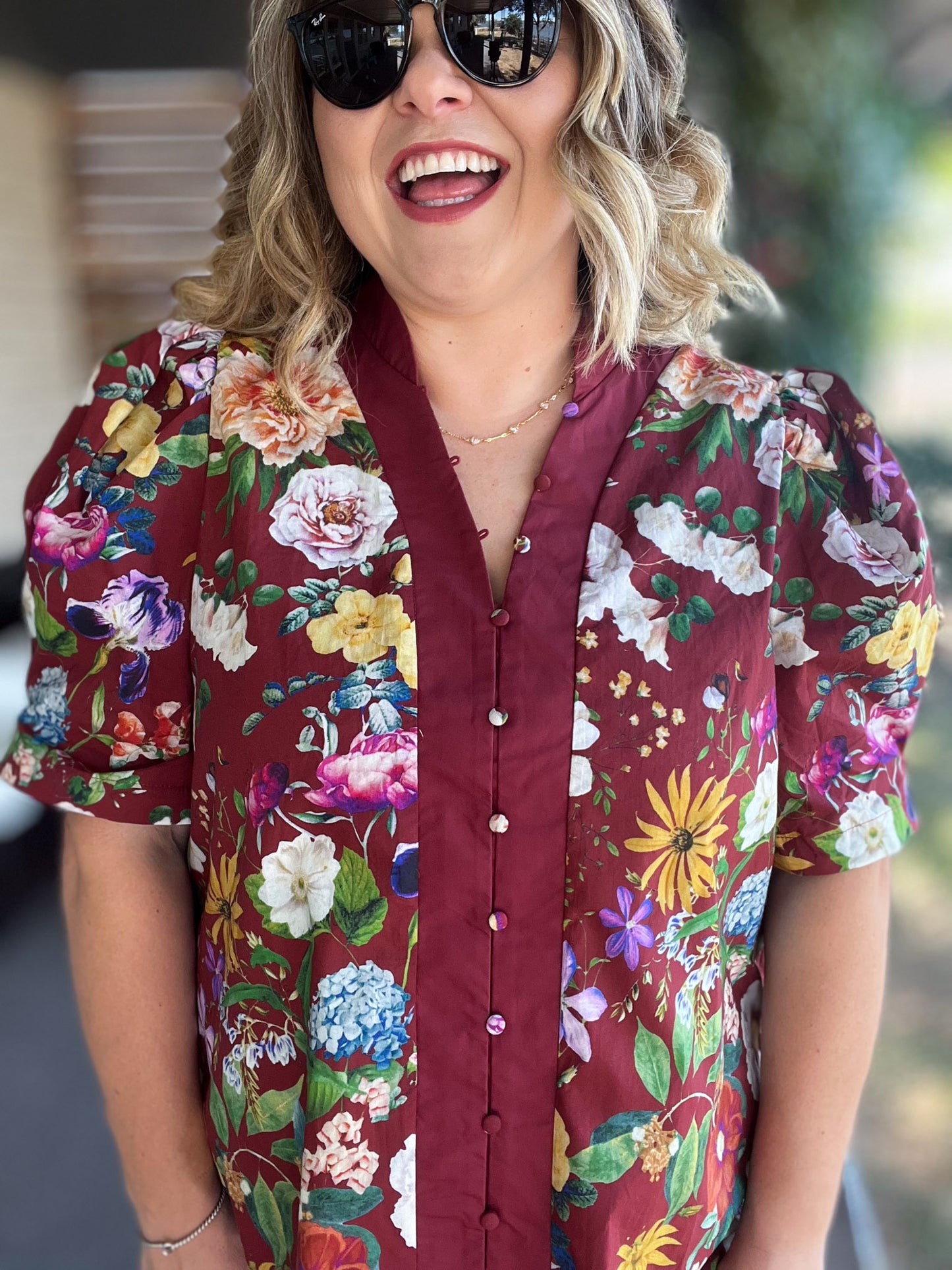 Harvest Blooms Curvy Merlot Floral Top