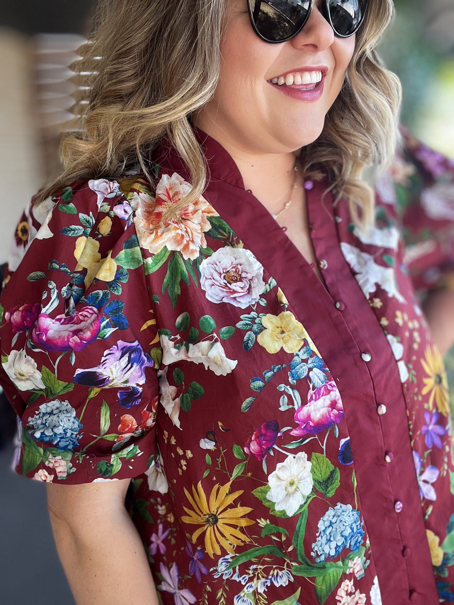 Harvest Blooms Curvy Merlot Floral Top