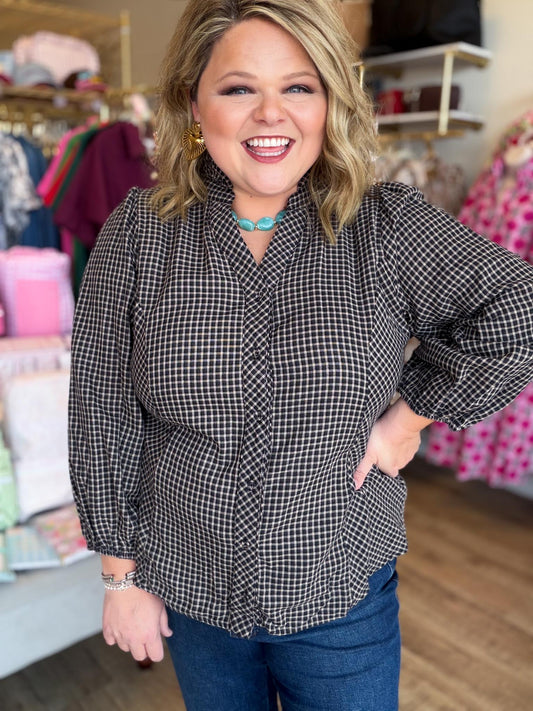 Harvest Heirloom Curvy Plaid Long Sleeve Top