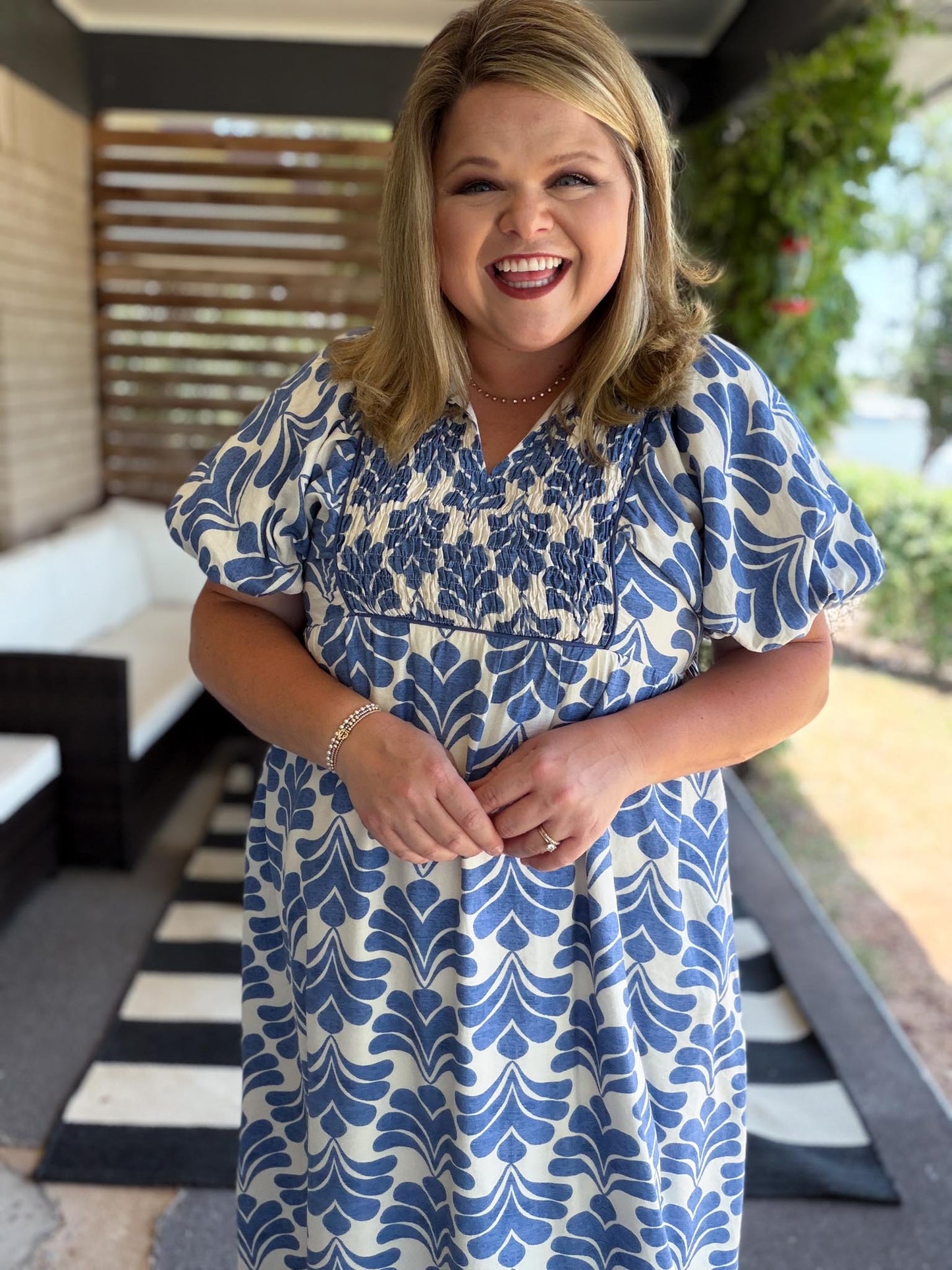Heat Wave Curvy Denim Blue Abstract Midi Dress