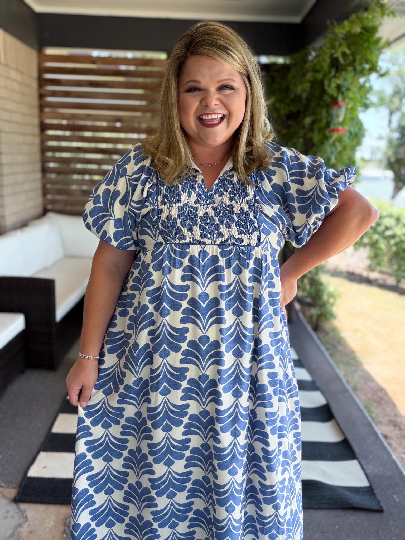 Heat Wave Curvy Denim Blue Abstract Midi Dress XL