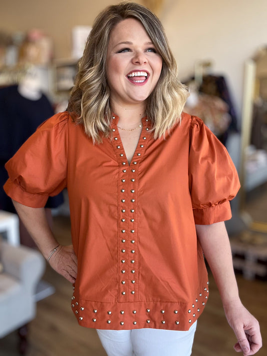 Hey there, Stud Curvy Copper Studded Shirt