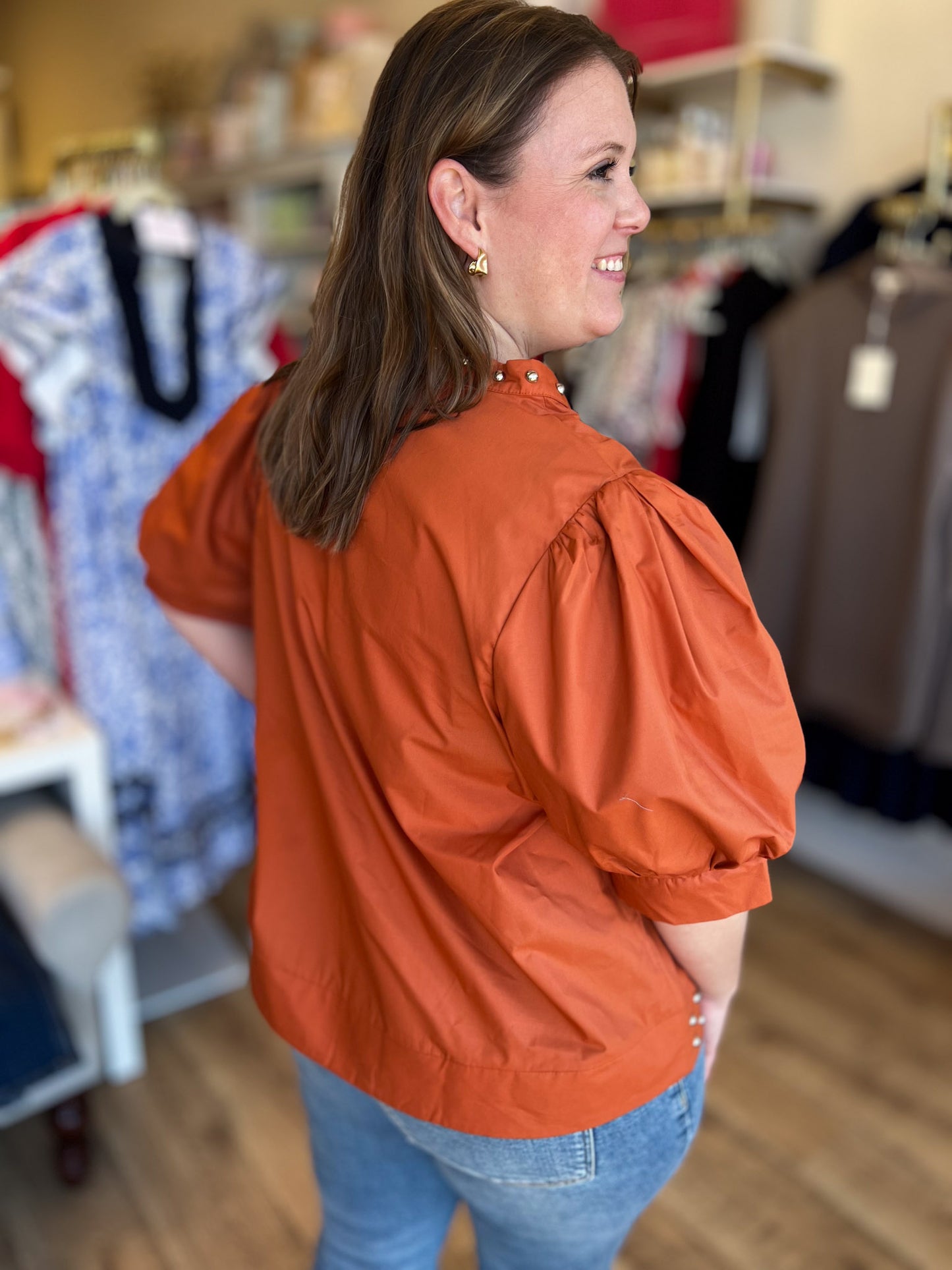 Hey there, Stud Curvy Copper Studded Shirt
