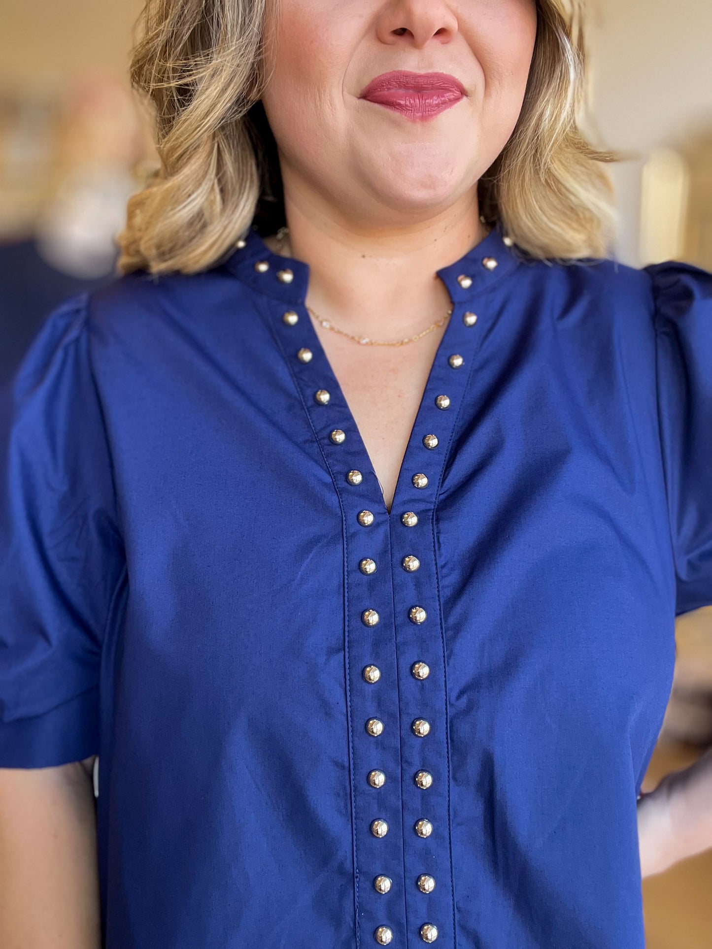 Hey there, Stud Curvy Navy Studded Shirt
