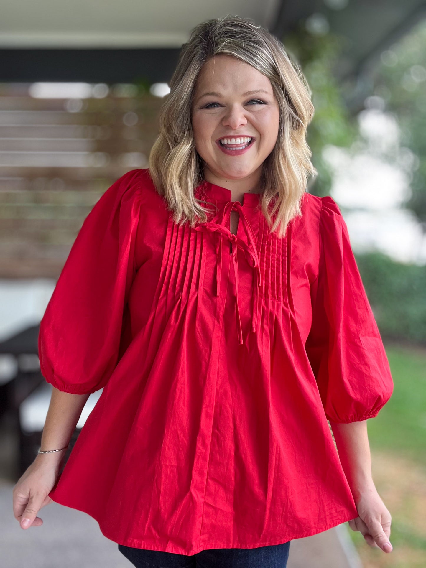 RESTOCKED! Innocent as a Rose Plus-Size Red Pleated Top