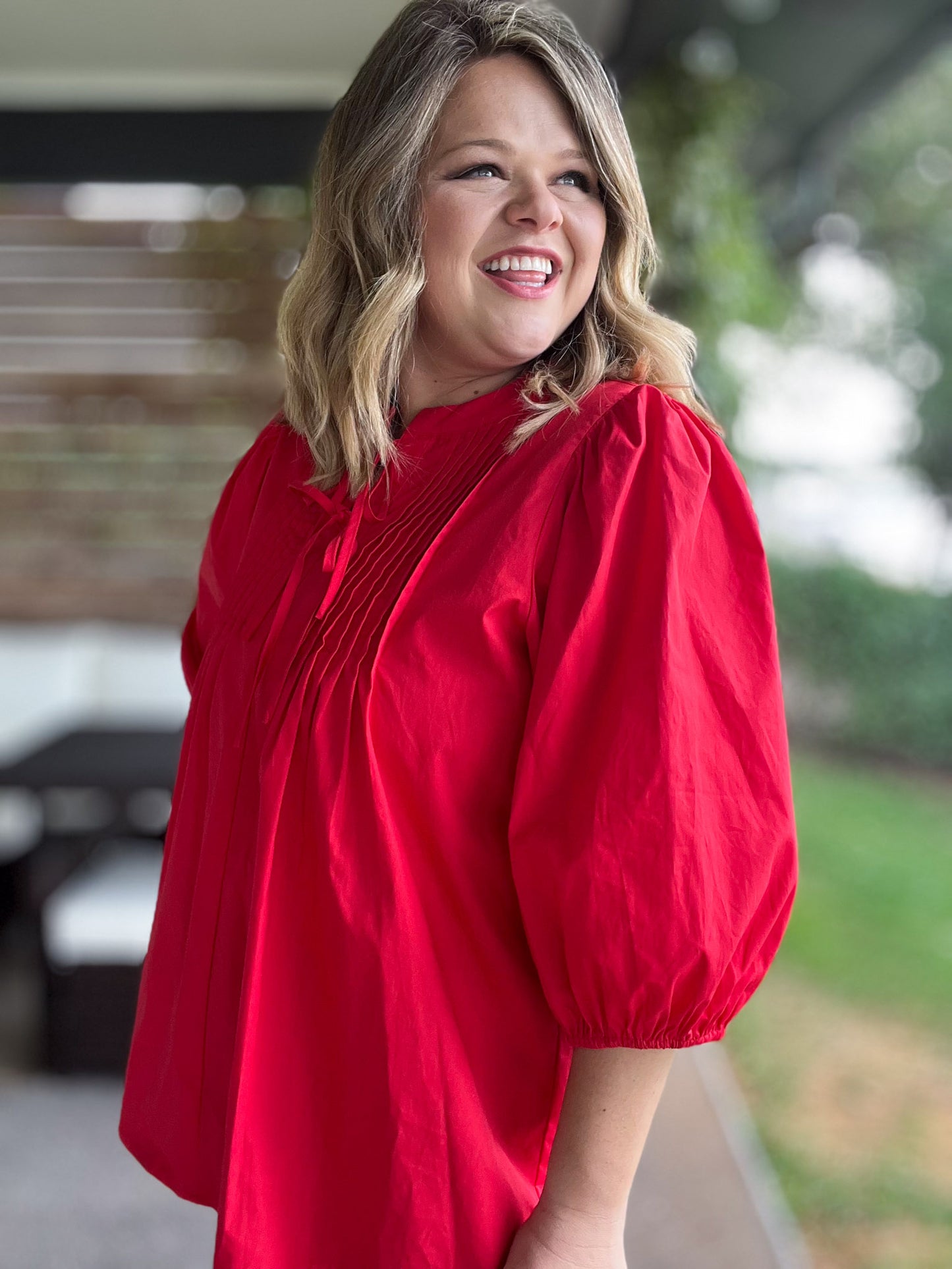 RESTOCKED! Innocent as a Rose Plus-Size Red Pleated Top