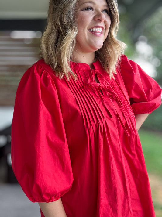 RESTOCKED! Innocent as a Rose Plus-Size Red Pleated Top