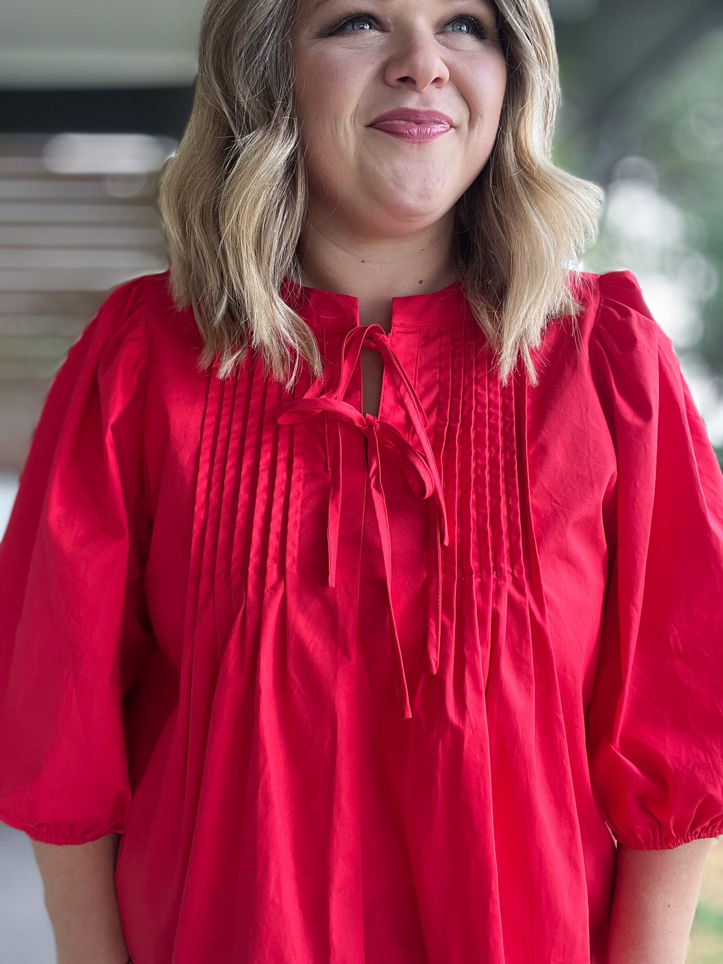 RESTOCKED! Innocent as a Rose Plus-Size Red Pleated Top