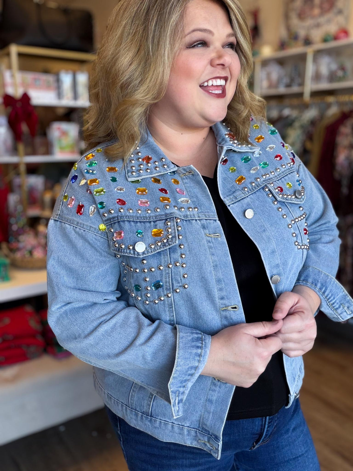 It's a Rhinestone World Light Denim Jewel Jacket