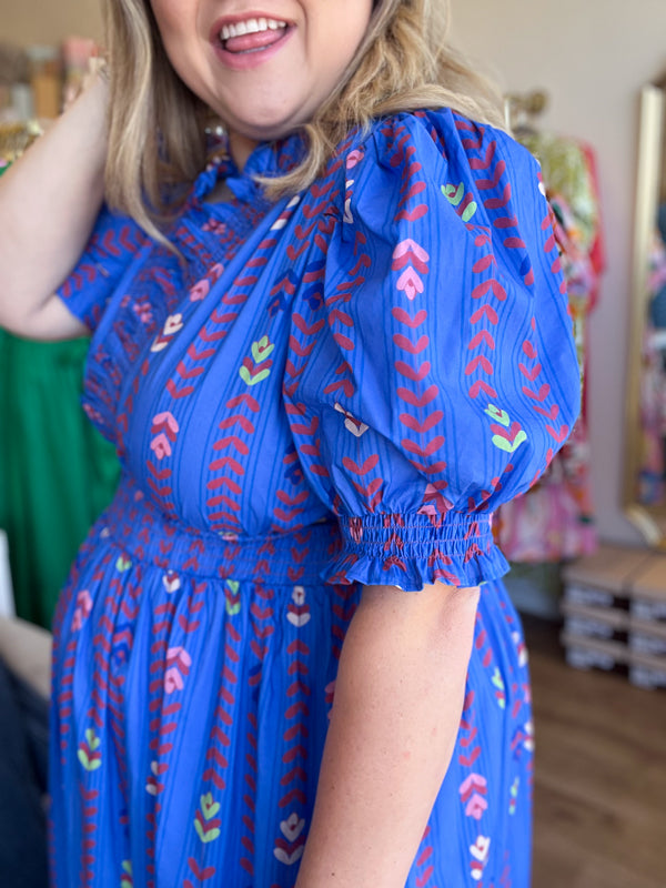 RESTOCKED! "Bloom Where You are Planted" Curvy Blue Vine Floral Maxi Dress