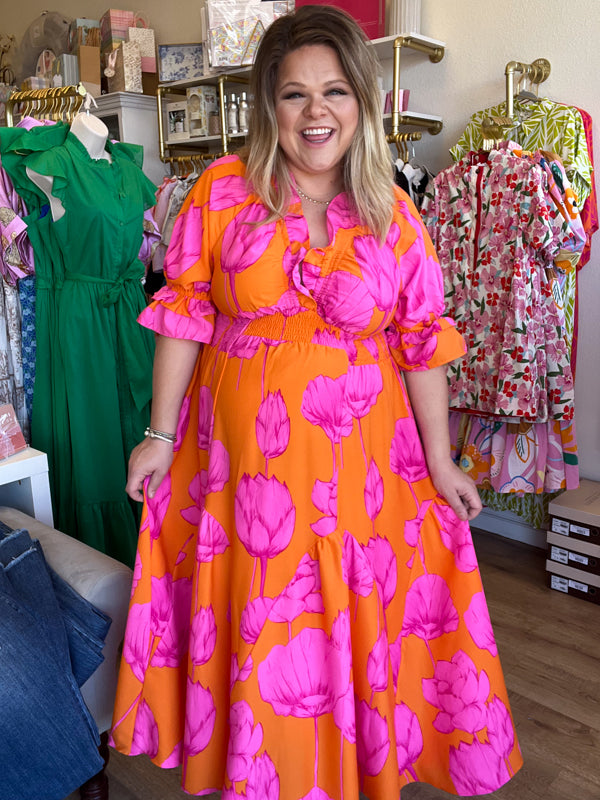 "Blooming Beauty" Curvy Orange & Pink Floral Maxi