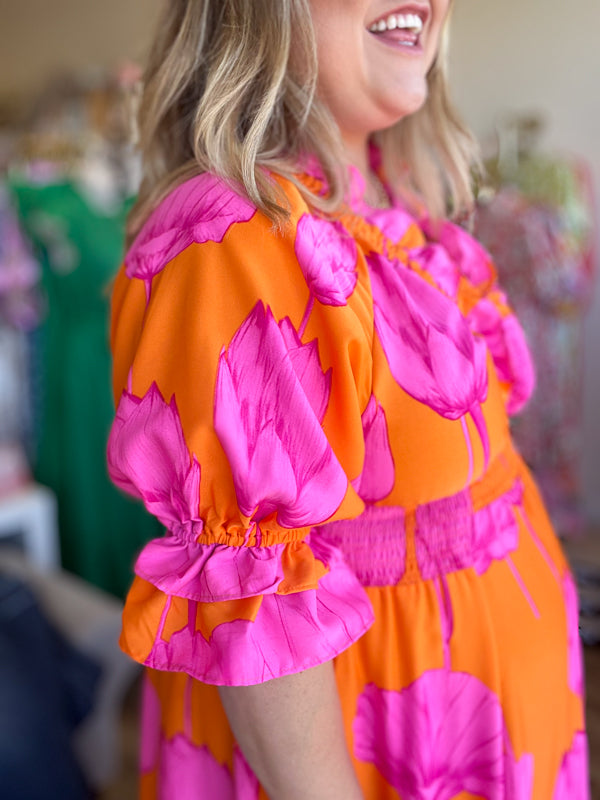 "Blooming Beauty" Curvy Orange & Pink Floral Maxi
