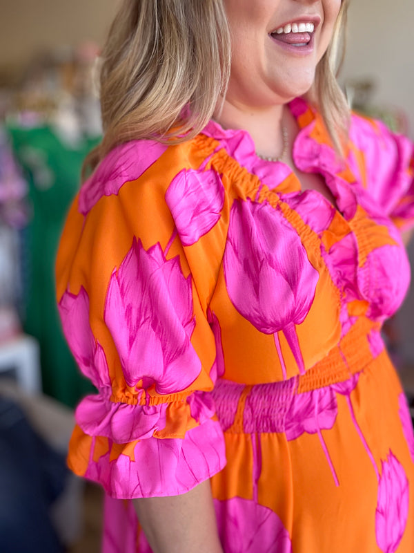 "Blooming Beauty" Curvy Orange & Pink Floral Maxi