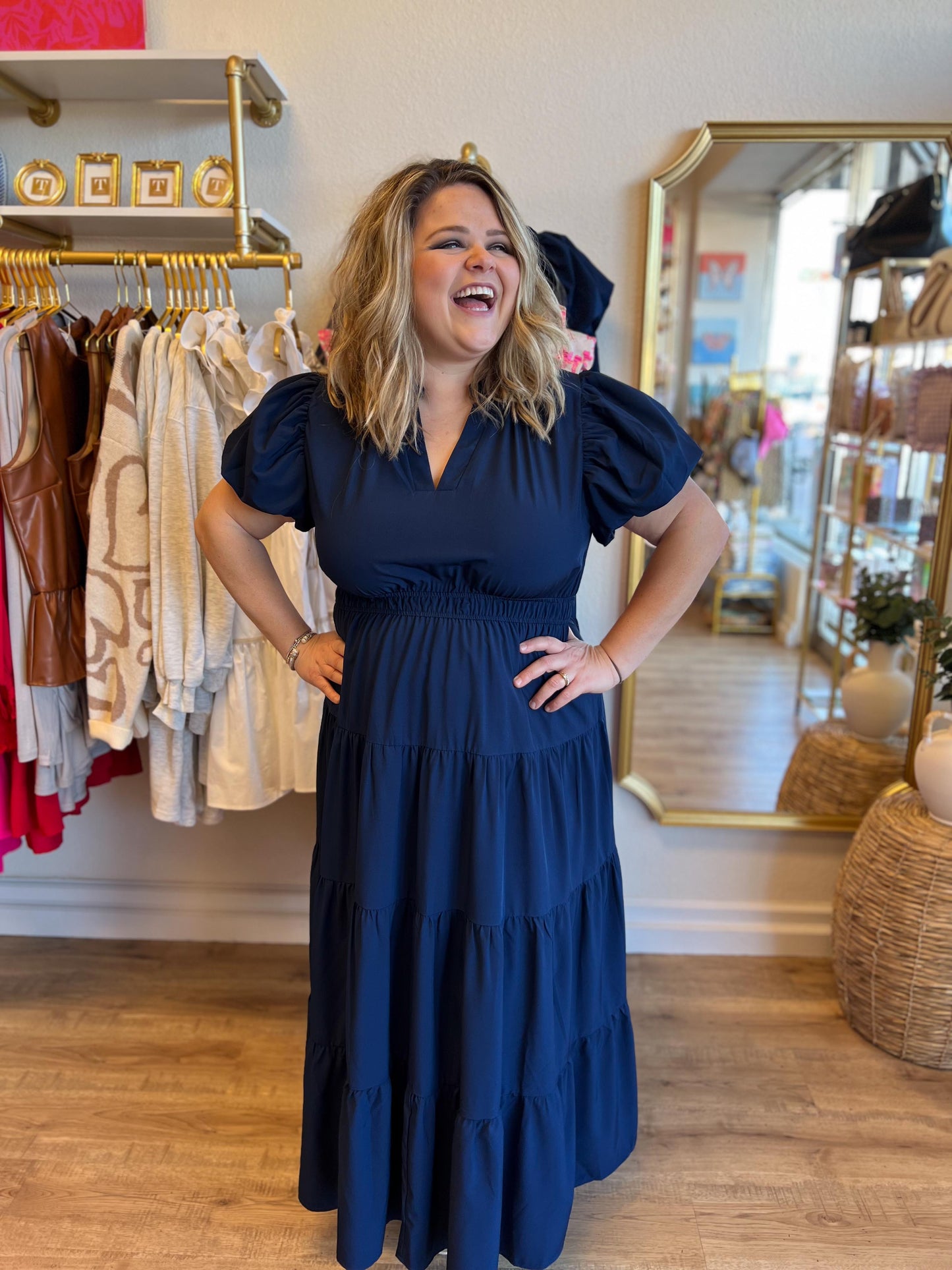 “Meet Me at Midnight” Curvy Navy Tiered Maxi Dress