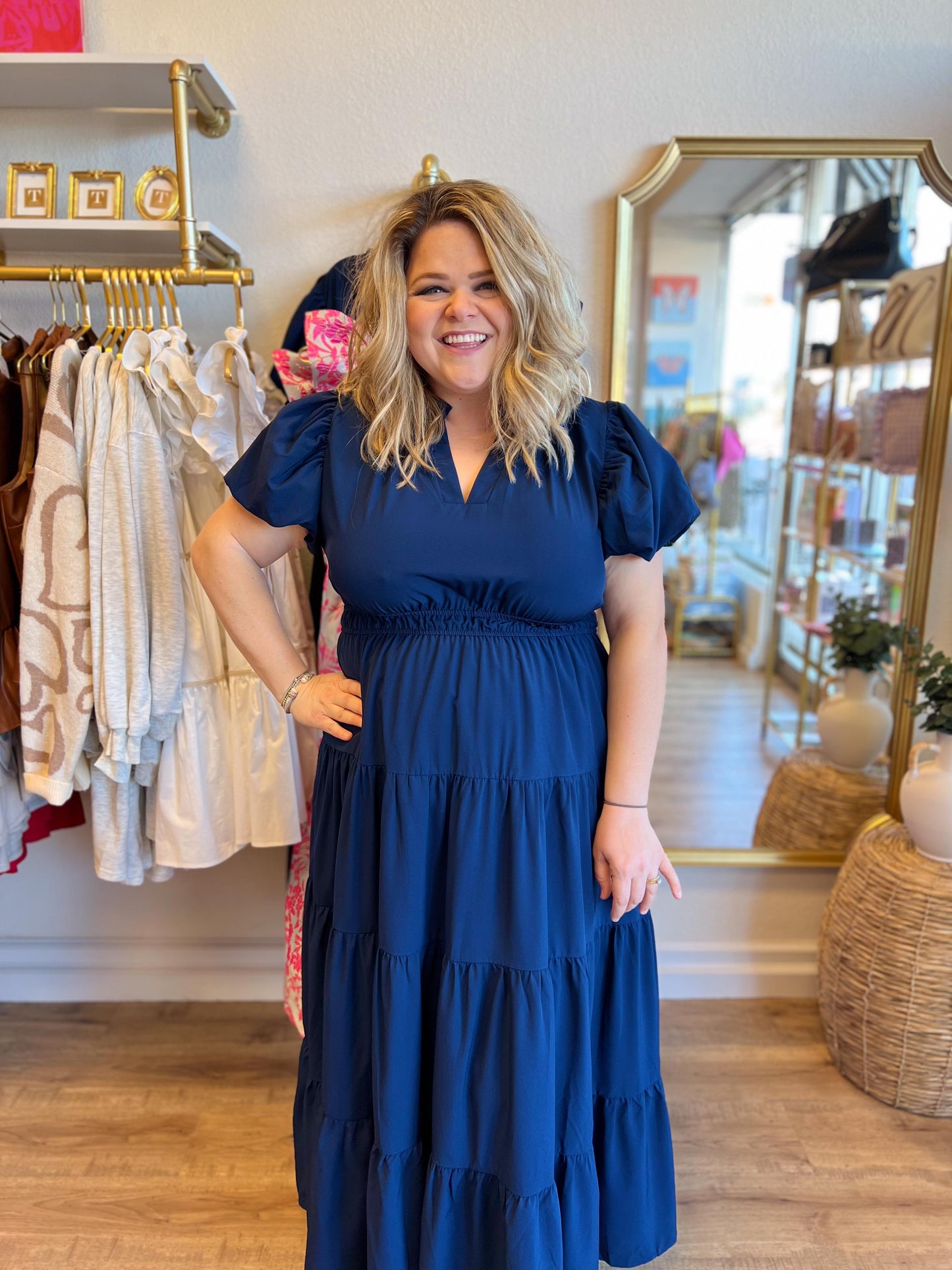 “Meet Me at Midnight” Curvy Navy Tiered Maxi Dress