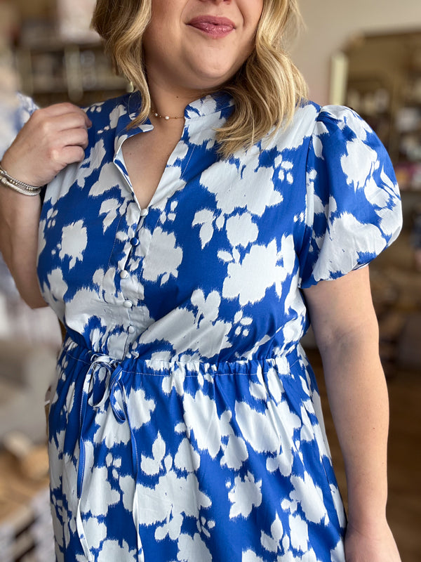 RESTOCKED! "Blissfully Blue" Plus-Size Floral Midi Dress