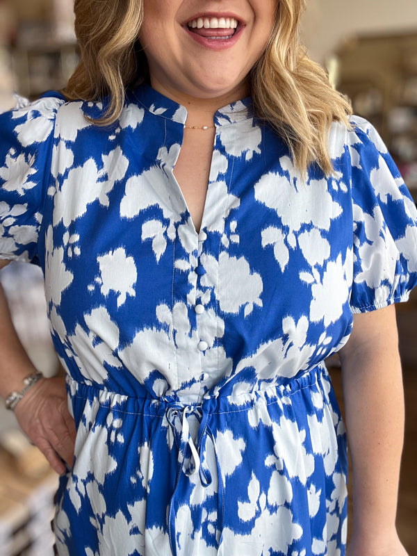RESTOCKED! "Blissfully Blue" Plus-Size Floral Midi Dress