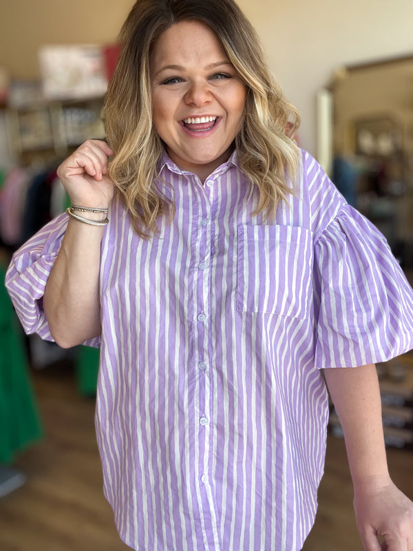 "Classy + Sassy" Plus-Size Lavender Stripe Top