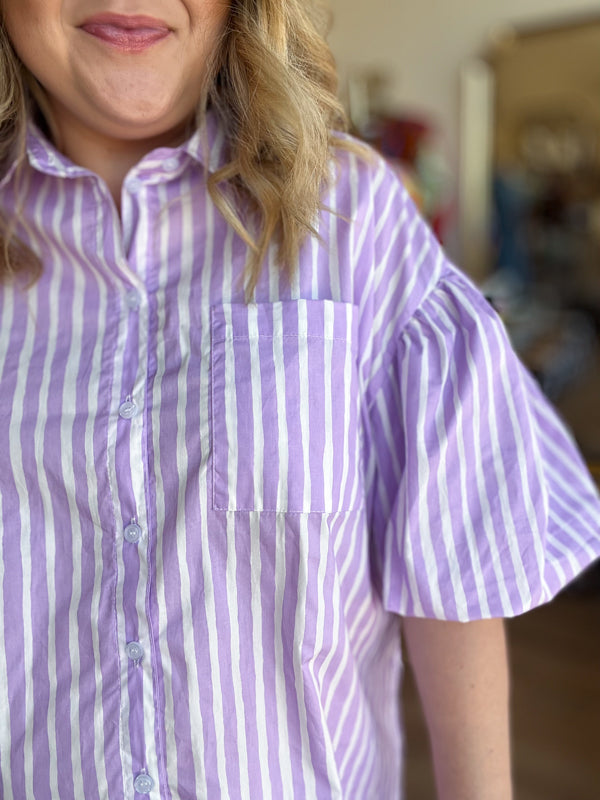 "Classy + Sassy" Plus-Size Lavender Stripe Top