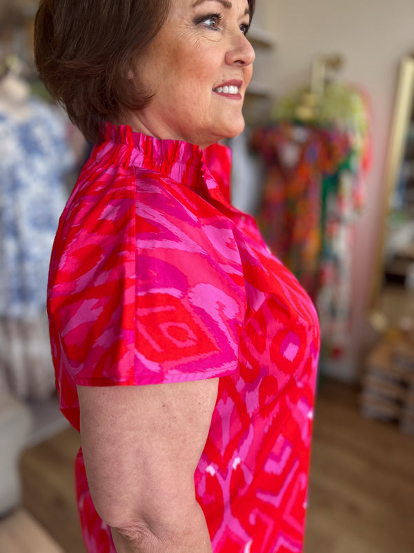 "Colorful Craze" Plus-Size Ikat Mock Neck Top