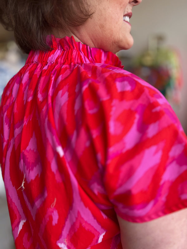 "Colorful Craze" Plus-Size Ikat Mock Neck Top