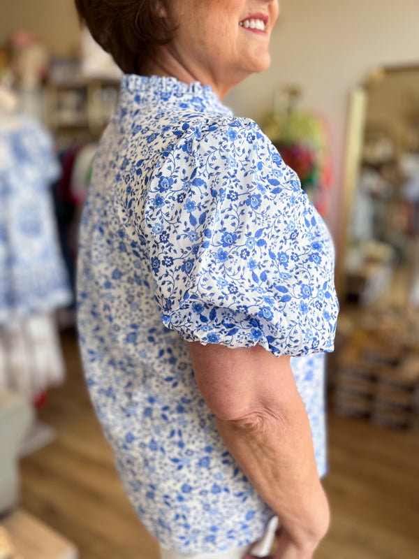 "Delicate Daisies" Plus-Size Dainty Blue Floral Top