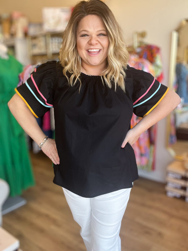 RESTOCKED! "Frilly Fiesta" Plus-Size Black Ruffle Top