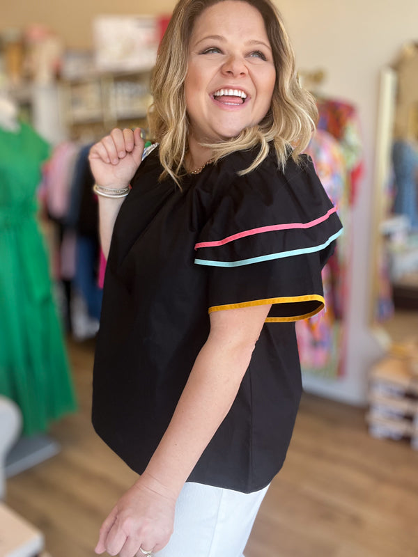 RESTOCKED! "Frilly Fiesta" Plus-Size Black Ruffle Top