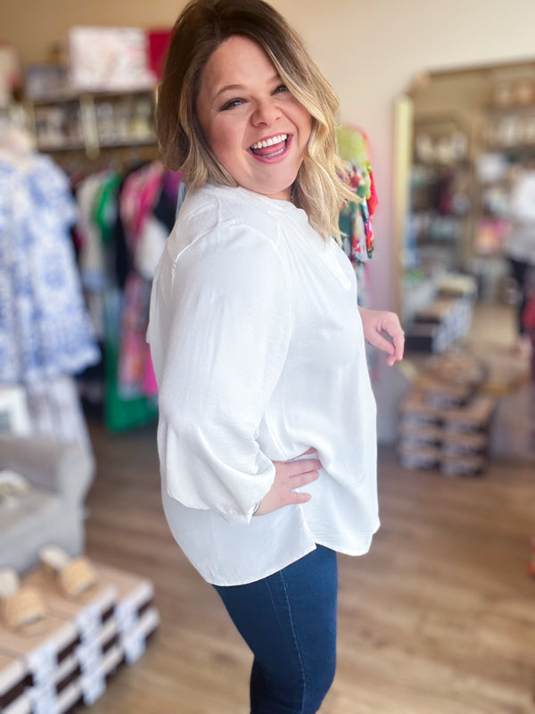 "Sweet Grace" Curvy White Blouse