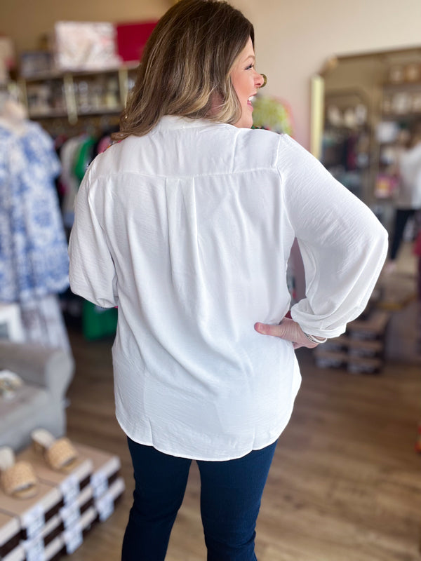 "Sweet Grace" Curvy White Blouse