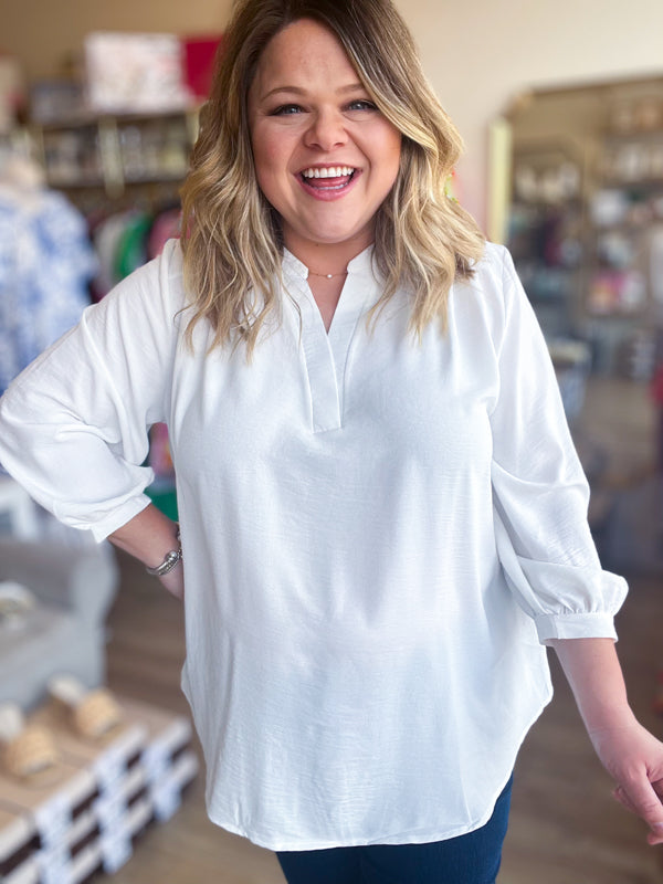 "Sweet Grace" Curvy White Blouse
