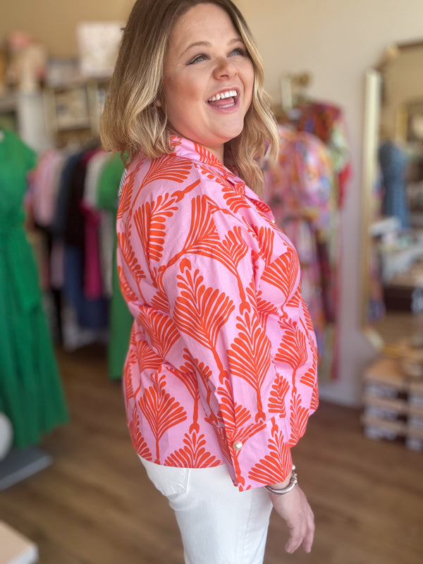 "The World is Your Oyster" Curvy Orange & Pink Top