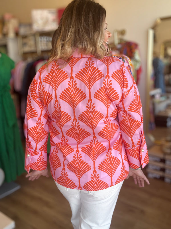 "The World is Your Oyster" Curvy Orange & Pink Top