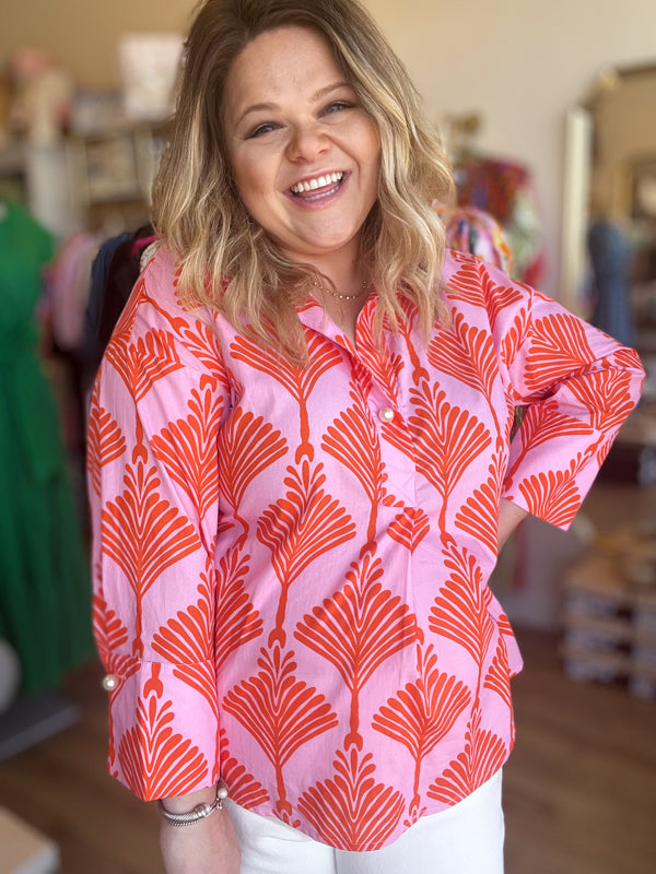 "The World is Your Oyster" Curvy Orange & Pink Top