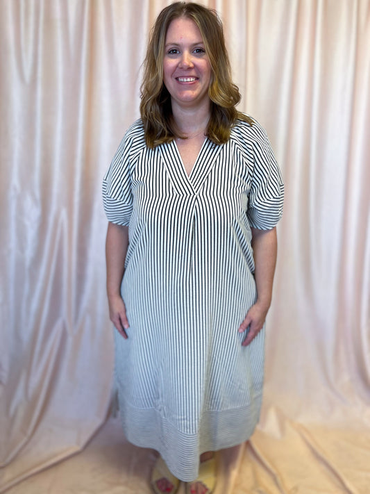 A New Season Black & White Stripe Midi Dress