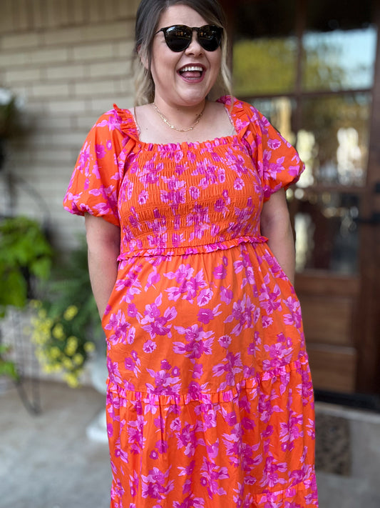 Bellini & Brunch Plus-Size Floral Smocked Maxi Dress