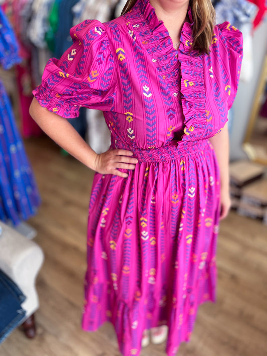 Bloom Where You are Planted Curvy Magenta Vine Floral Maxi Dress