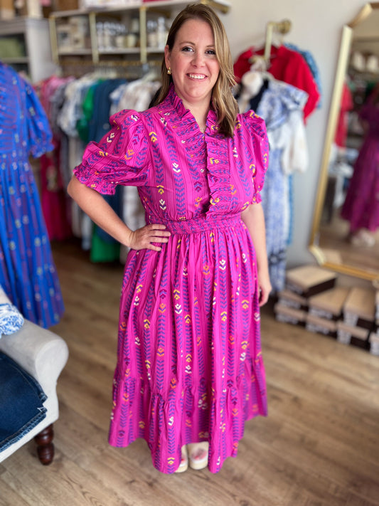 Bloom Where You are Planted Curvy Magenta Vine Floral Maxi Dress